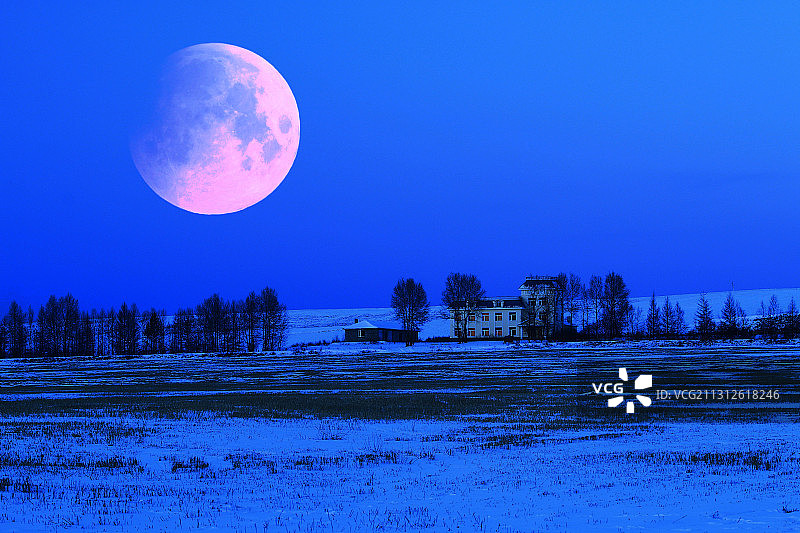 呼伦贝尔雪原人家月色图片素材