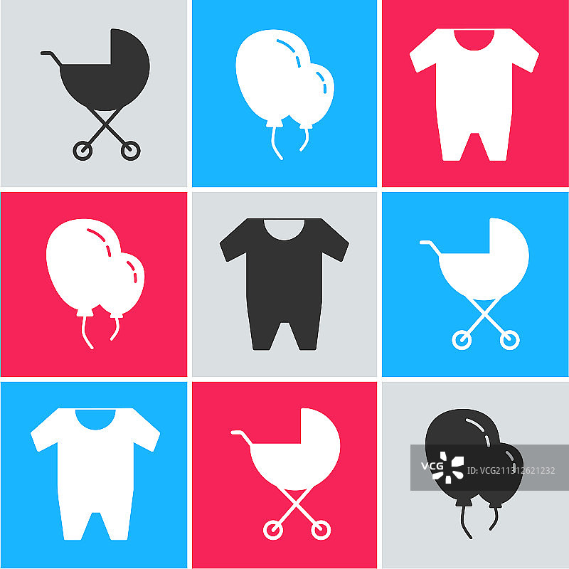 婴儿车气球丝带婴儿组合图片素材