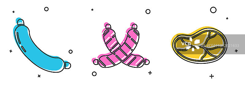 香肠交叉香肠和牛排肉图标套装图片素材