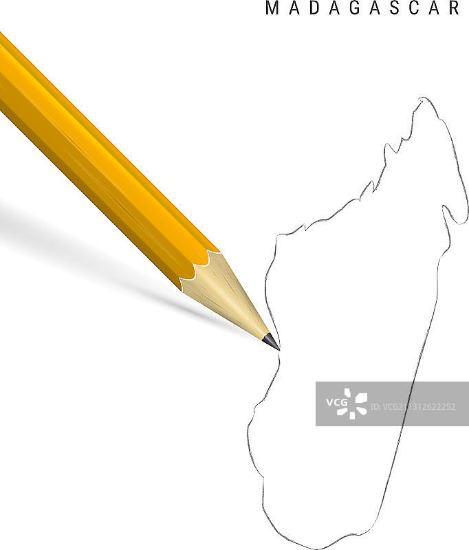 马达加斯加手绘铅笔素描地图轮廓图片素材
