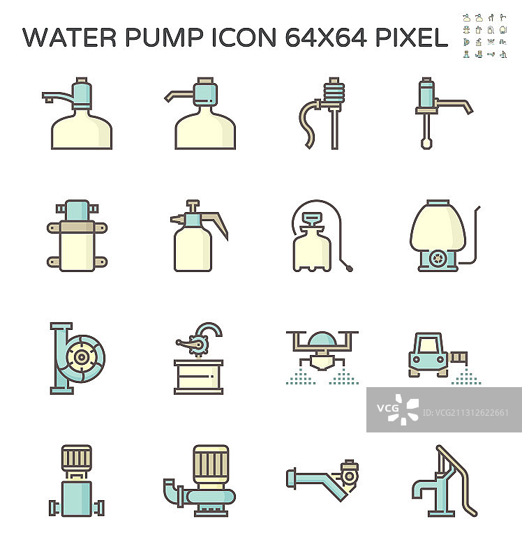 饮用水泵和流体泵图标集图片素材