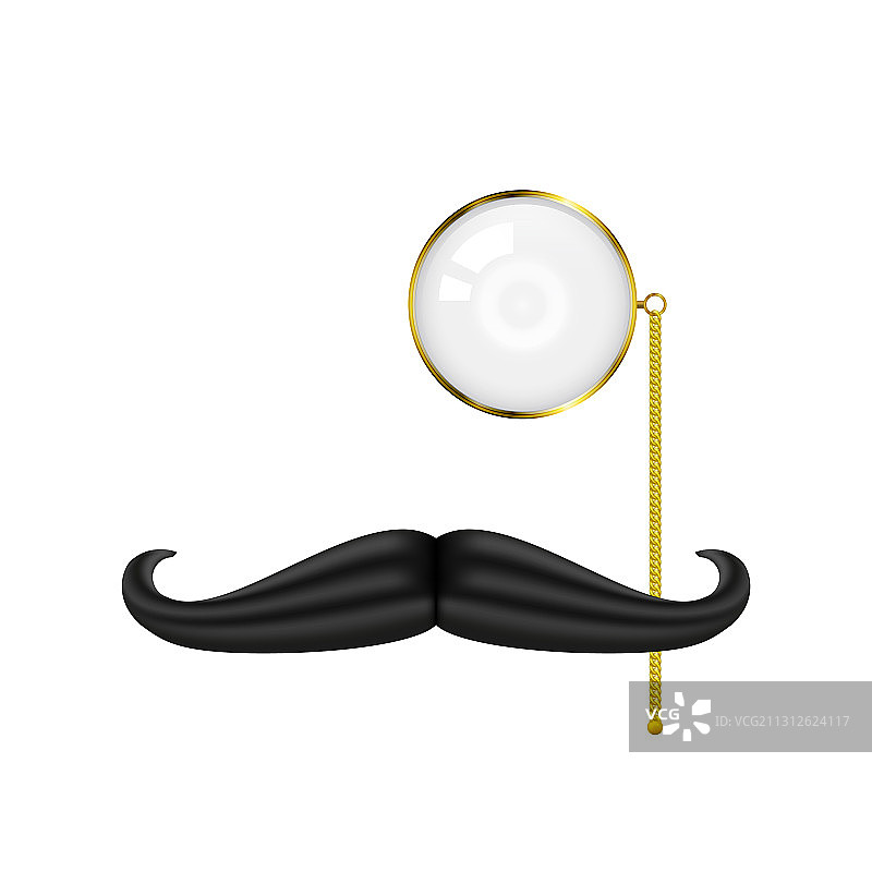 金色单片眼镜和胡子的绅士套装图片素材