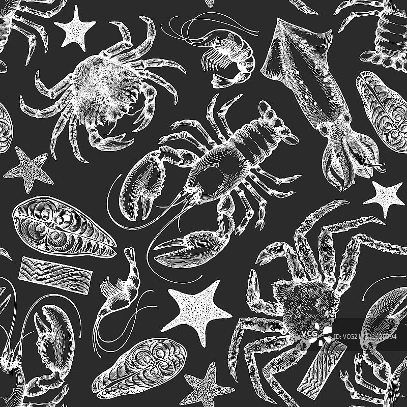 手绘海鲜无缝图案图片素材