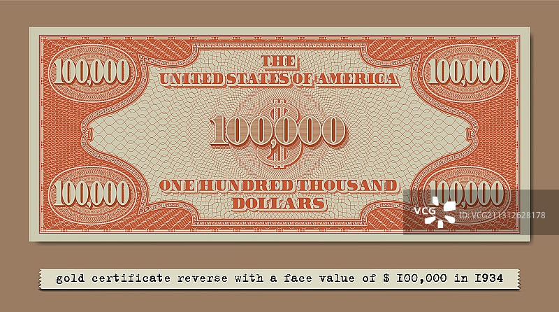 金色证书100000美元背面图案图片素材