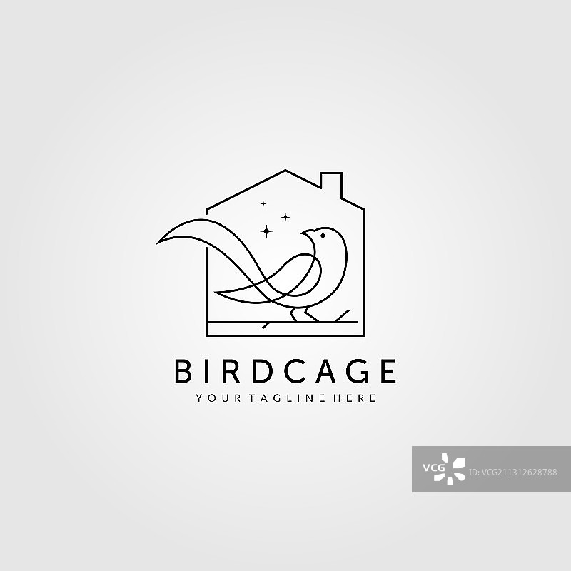 线条艺术 鸟笼logo设计 简约鸟类图片素材