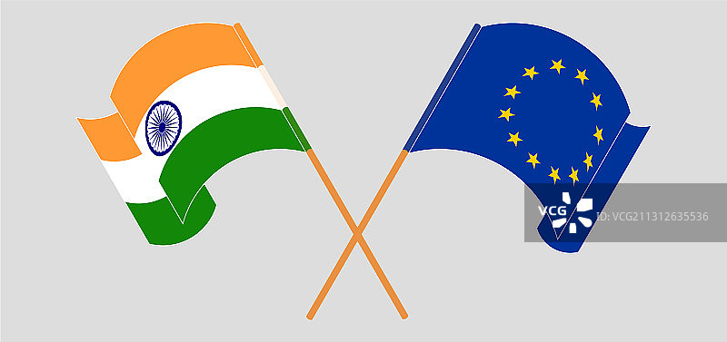 印度和欧盟交叉挥舞的旗帜图片素材