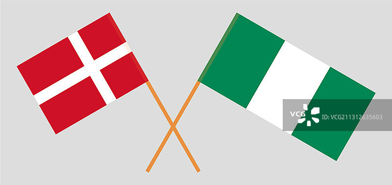 尼日利亚和丹麦交叉旗帜图片素材