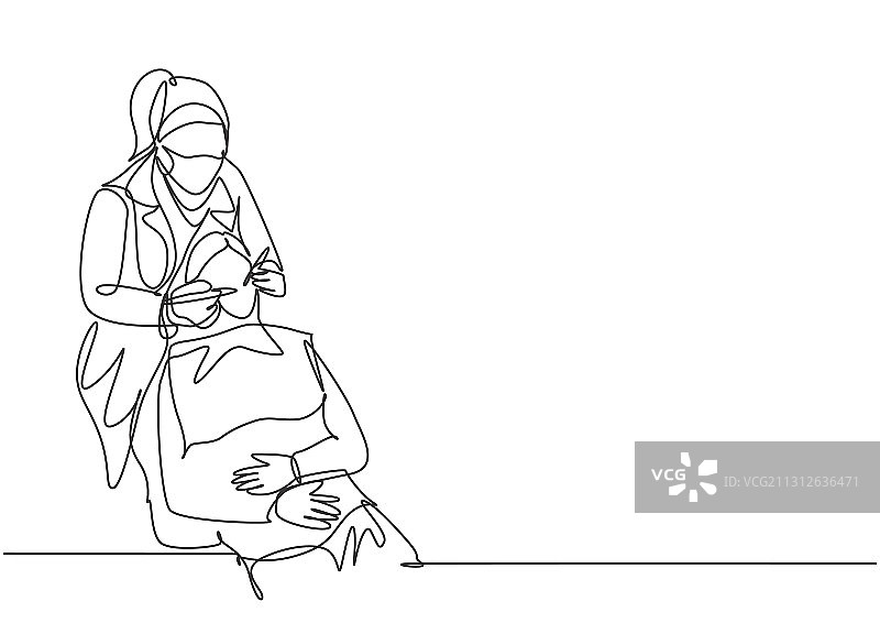 年轻女牙医单线绘画图片素材