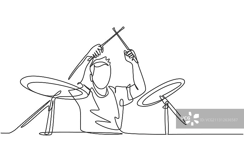 快乐的年轻人单线连续绘图图片素材