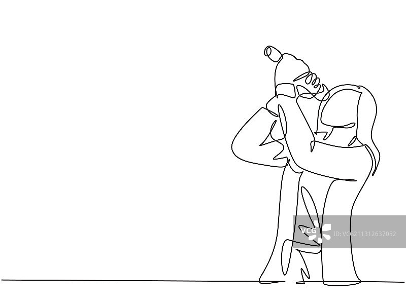 快乐的年轻人单线连续绘图图片素材