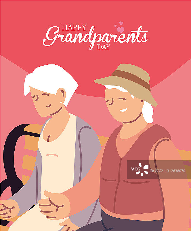 外公和外婆在长椅上幸福地微笑图片素材