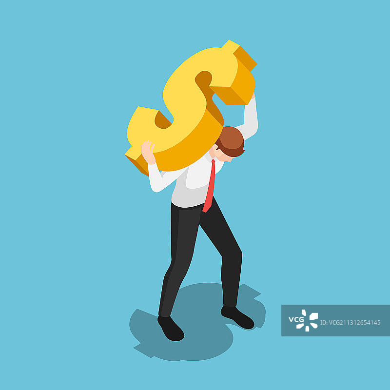 2.5D商人携带金色美元符号图片素材
