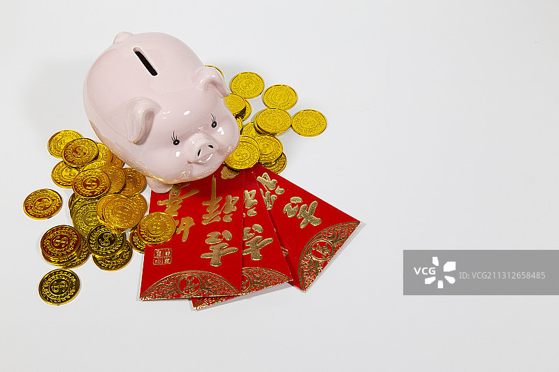 新春过年压岁钱红包存钱罐购物图片素材