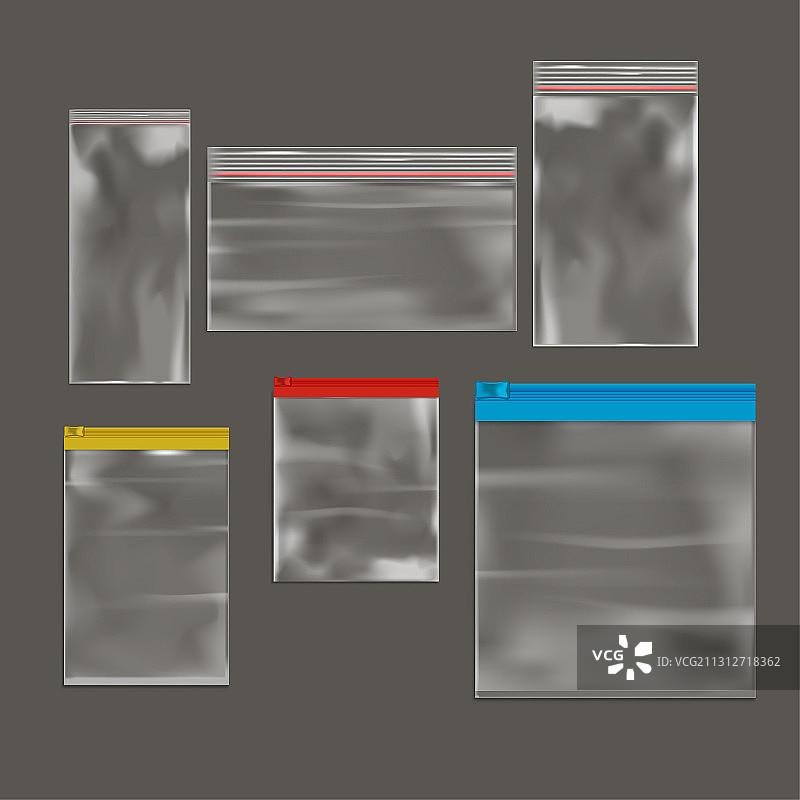 逼真细致的3D塑料拉链袋套装图片素材