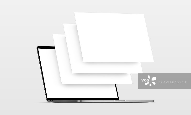 带有空白线框页面的笔记本电脑模型图片素材