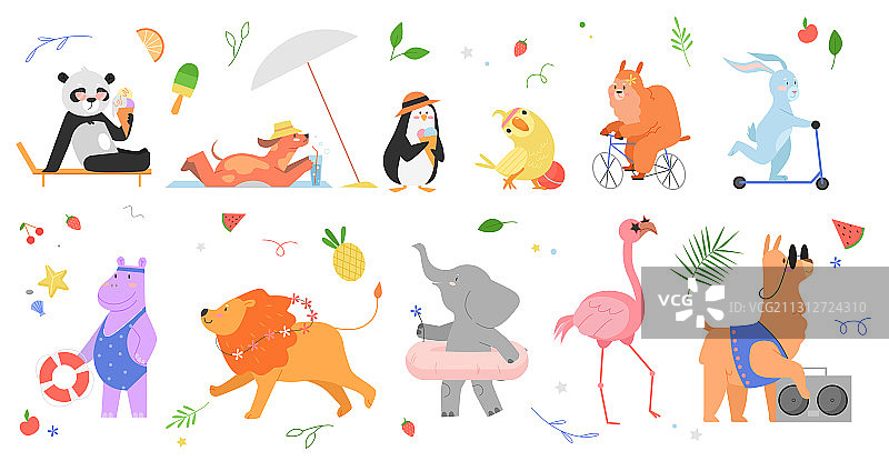 夏季卡通动物合集图片素材