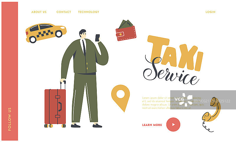 携带行李箱打电话或使用APP的男人图片素材