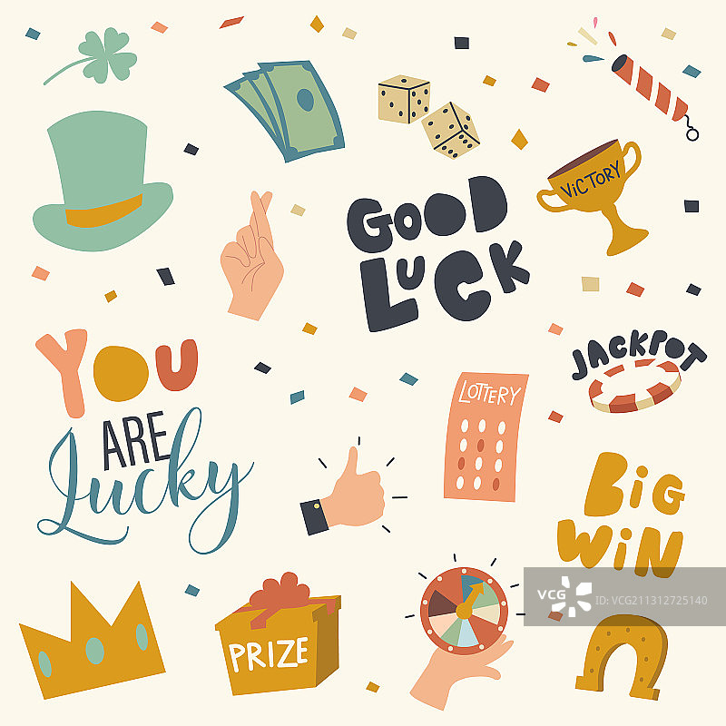 幸运和赌博游戏图标合集，含爱尔兰高顶帽图片素材