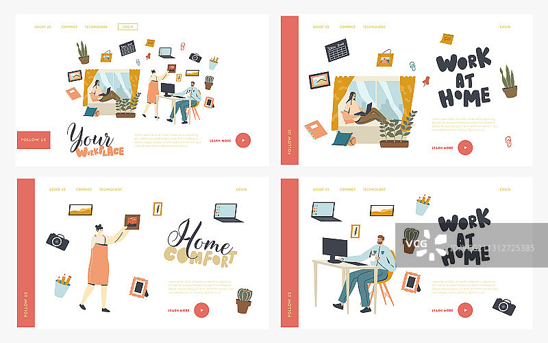 远程或固定工作场所引导页图片素材