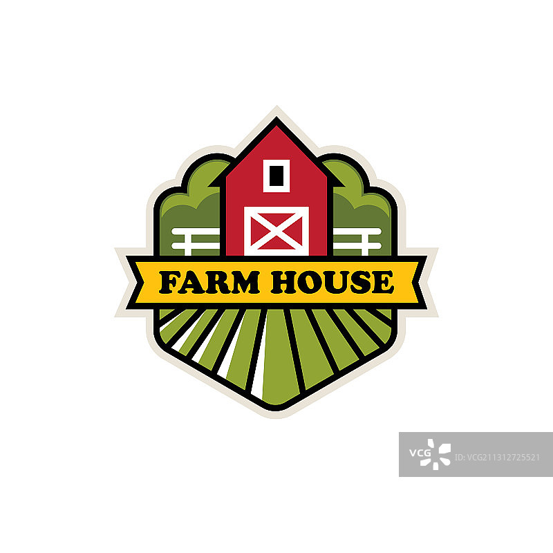 带红色谷仓的有机农场标志图片素材