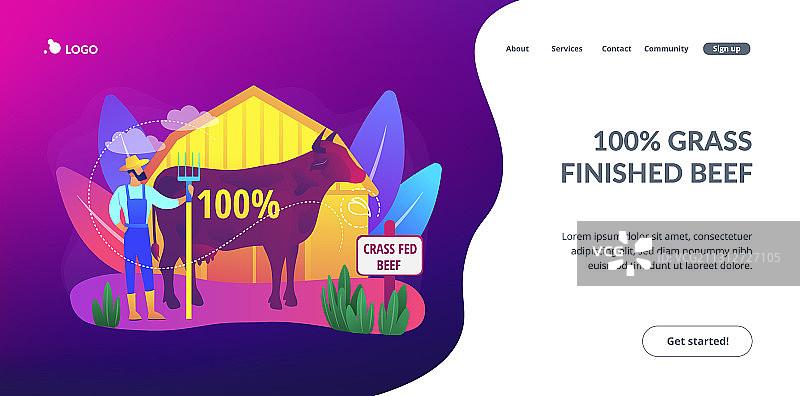 草饲牛肉概念落地页图片素材