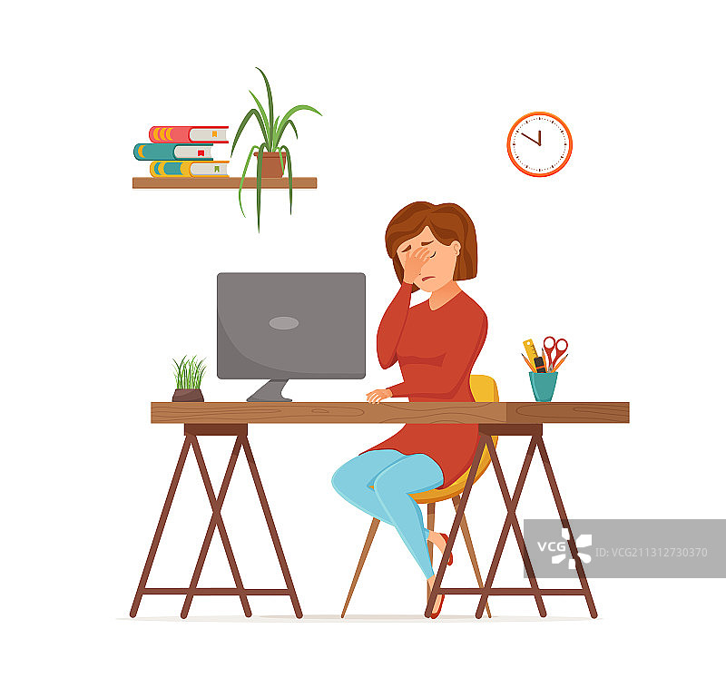 忙碌疲惫的女人在电脑前工作图片素材