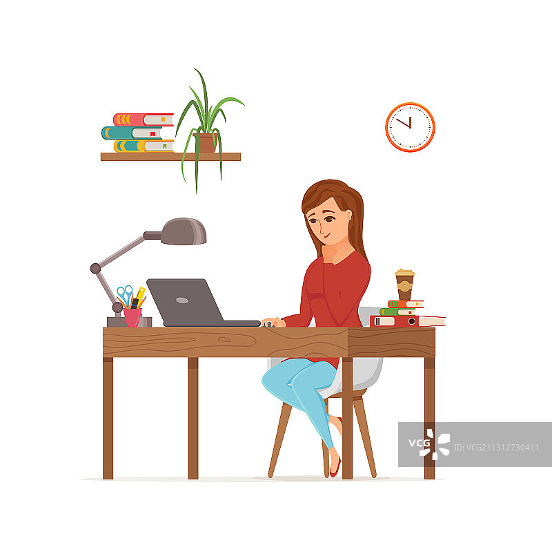 在电脑上工作的女人，多彩概念图片素材