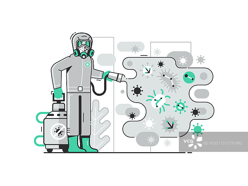 穿防护服的消毒人员与病毒战斗图片素材