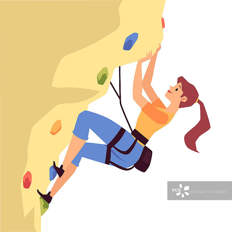 年轻漂亮的棕发女子攀岩图片素材