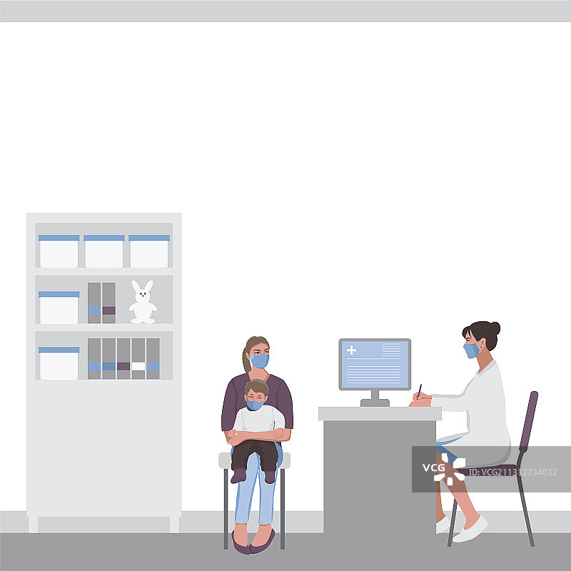女人带孩子在诊所看医生图片素材