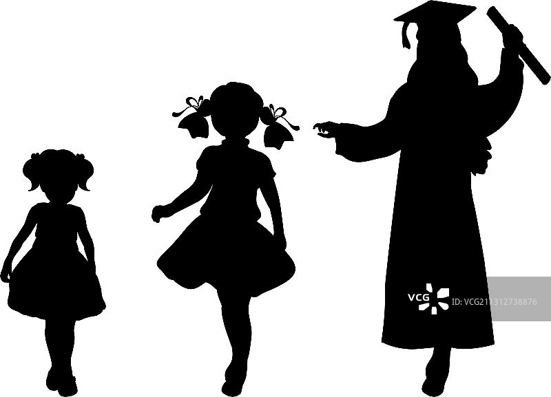 成长中的年轻女毕业生轮廓图片素材