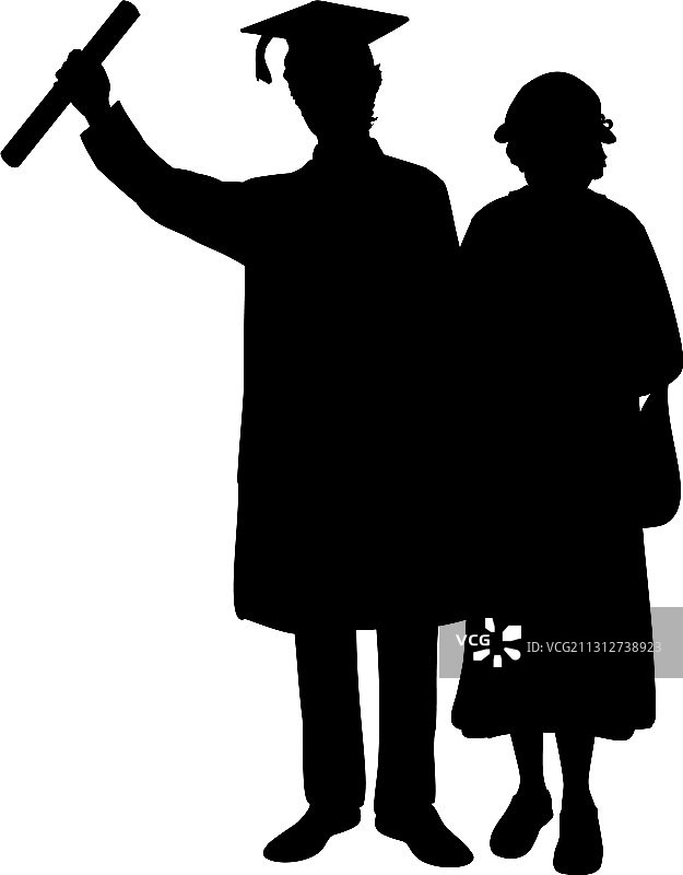 毕业生拥抱祖母的剪影图片素材