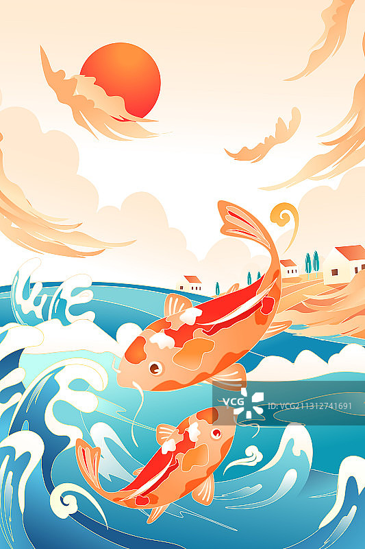 卡通家人春节小年电商新年年货节恭贺新年锦鲤祈福中国风矢量插画图片素材