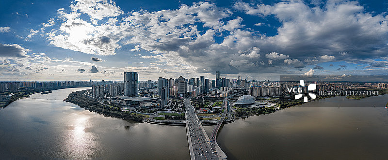沈阳五里河蓝天浑河全景航拍图片素材