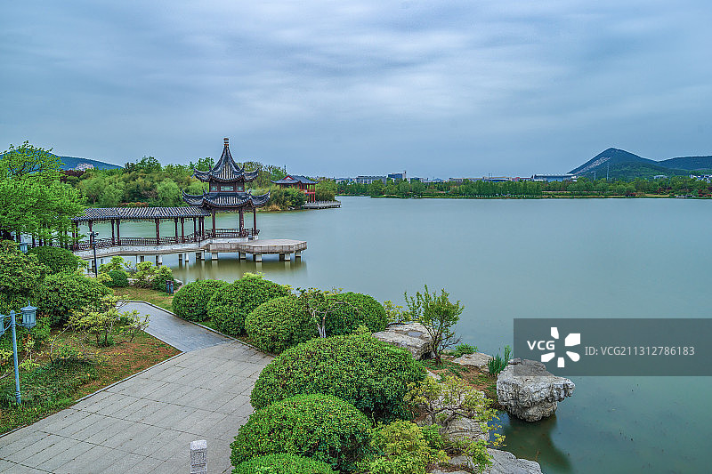 俯瞰南湖+江苏省徐州市泉山区云龙湖风景名胜区南湖景区图片素材