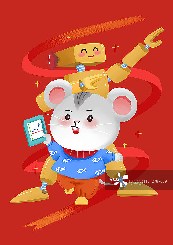 老鼠和机器人插画图片素材