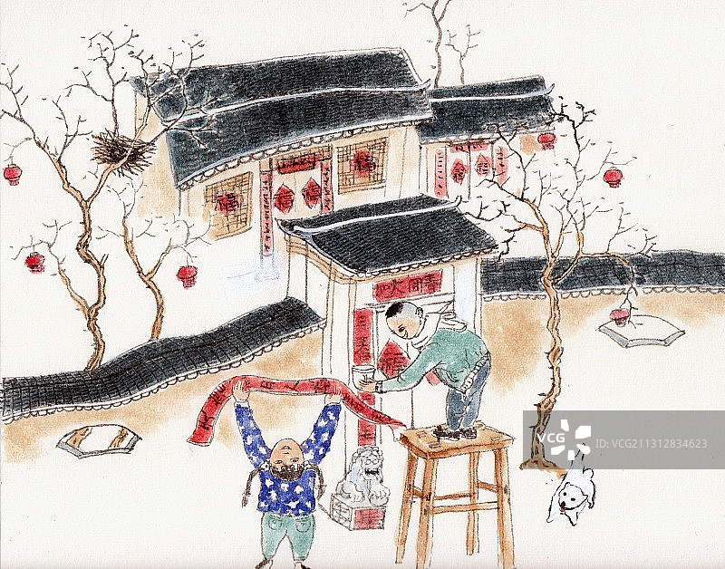 传统水墨年俗插画图片素材