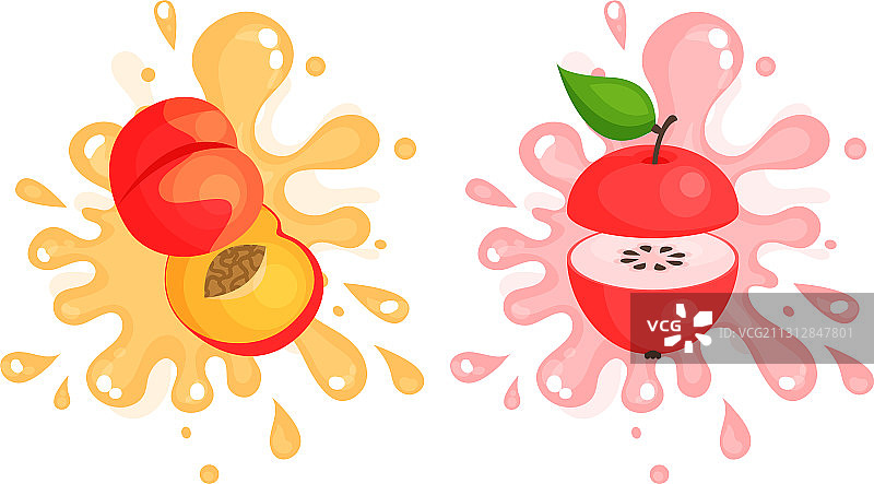 带有果肉飞溅和污迹的多汁切块水果图片素材