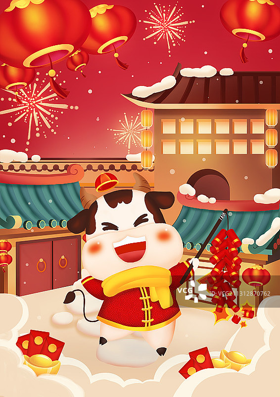 2021牛年新年节日喜庆插画图片素材