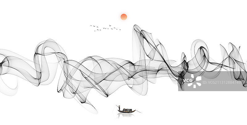 新中式抽象意境水墨烟雾山水画图片素材