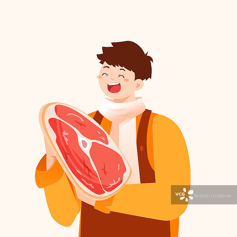 卡通新春新年春节小年元旦年货节腊肉腊八节美食国潮中国风量插画图片素材