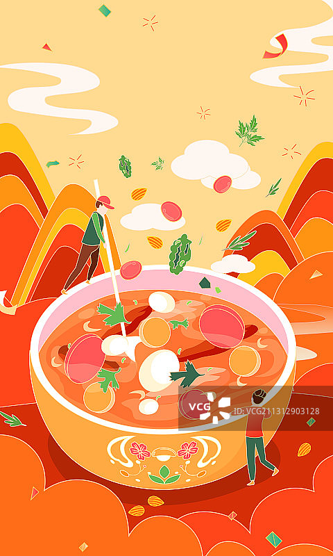 卡通新春新年春节小年元旦年货节腊肉腊八节美食国潮中国风量插画图片素材