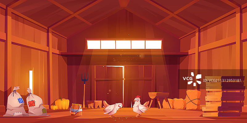谷仓内部的养鸡场视图图片素材