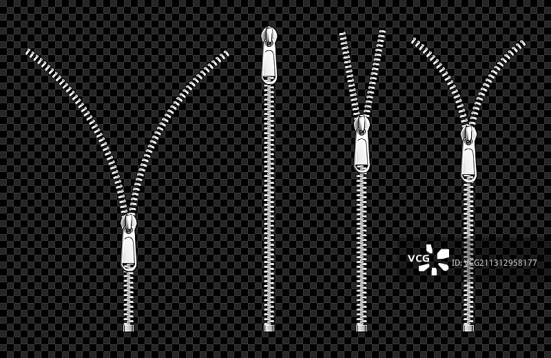 金属拉链紧固件银色拉链带拉头套装图片素材