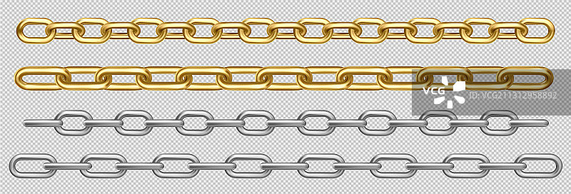银色钢制或金色金属链条合集图片素材