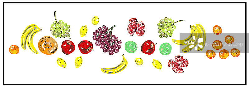 一套新鲜水果纯素图案图片素材