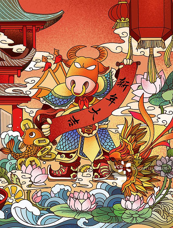 2021牛年新年节日喜庆插画图片素材