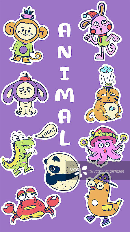 Doodle涂鸦风9个动物元素图片素材