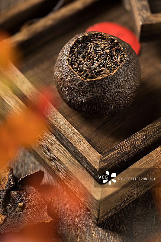 柑普茶传统茶叶暗调图片素材