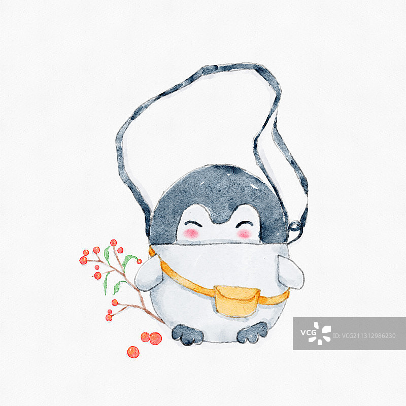 小清新水彩风企鹅小物件图片素材